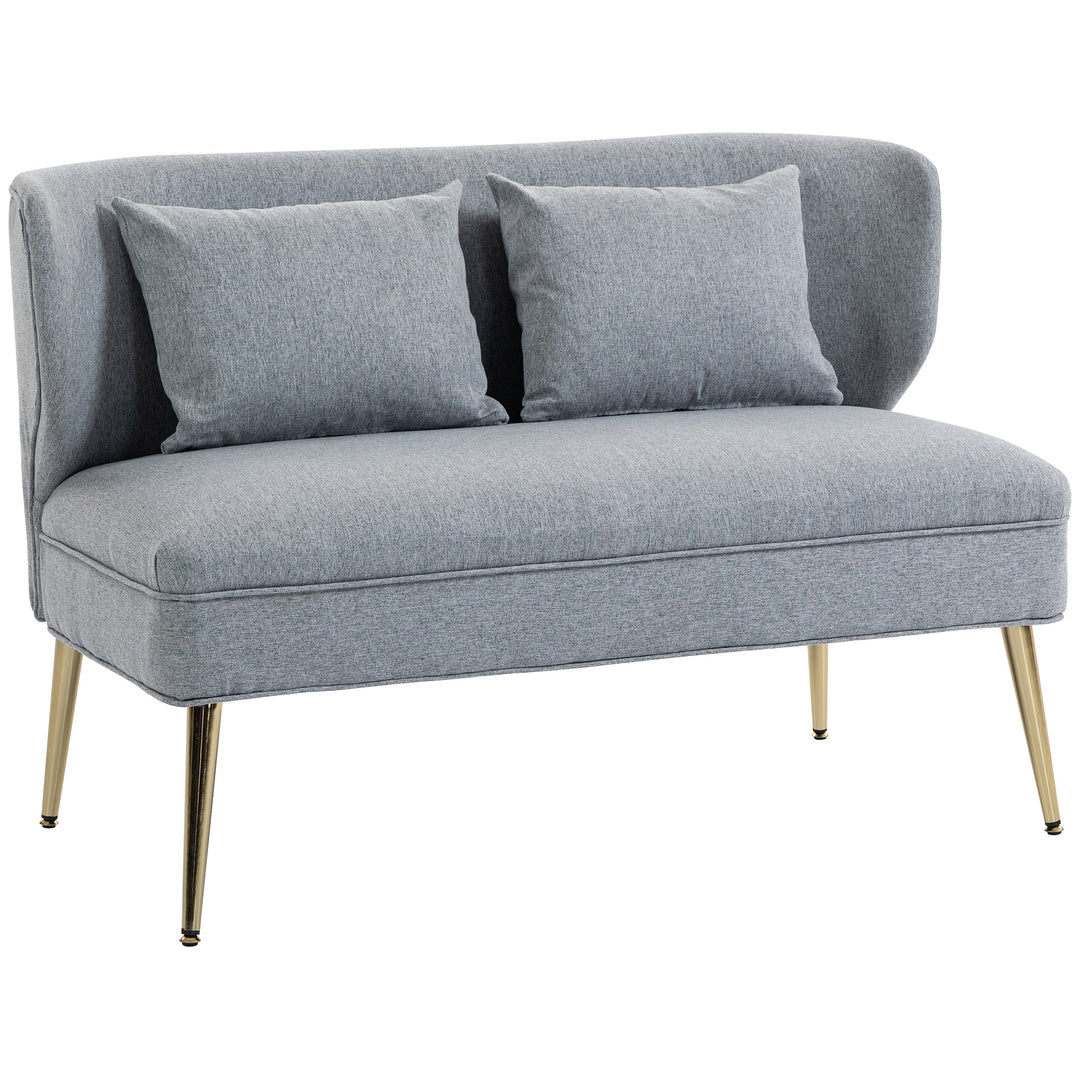 2 Seater Sofa, Linen-look Fabric Small Sofa with Wing Back, Thick Seat, Metal Legs