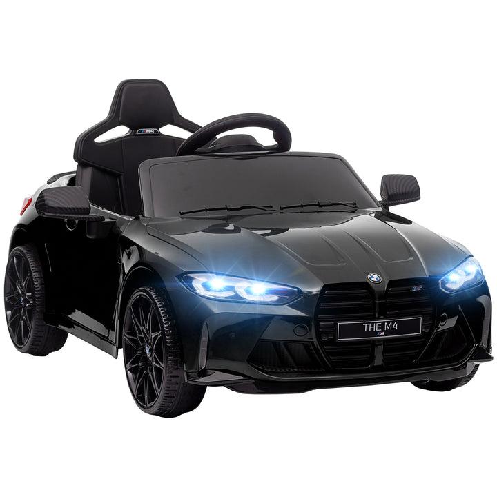 AIYAPLAY 12V BMW M4 Licensed Kids Car with Easy Transport, Remote Control, Suspension, Music, Horn, LED Lights - Black