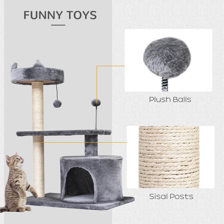 PawHut 3-Tier Cat Scratching Post with Sisal Rope & Play Toys, Durable Activity Centre for Cats, Grey | Aosom UK