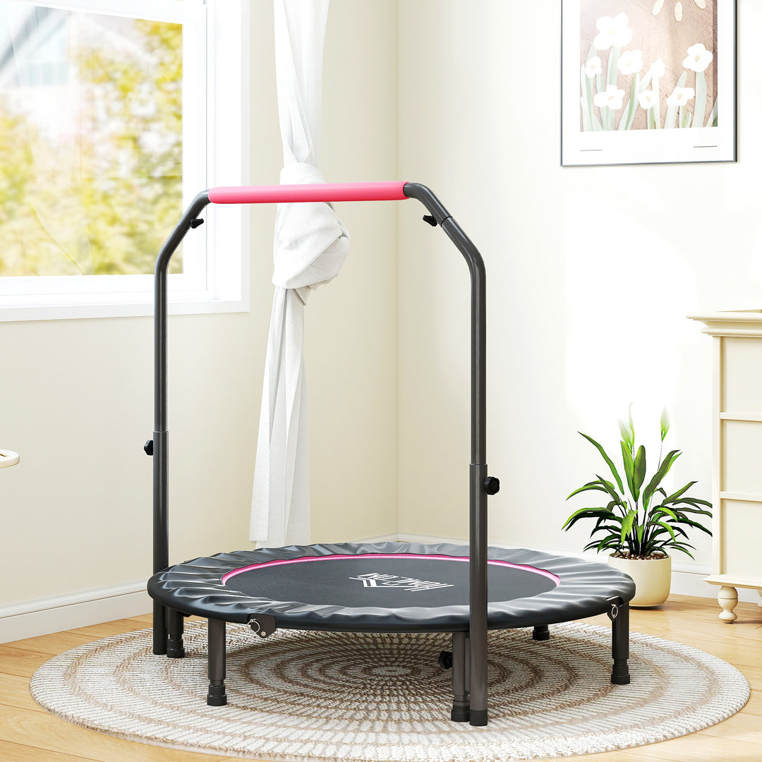 48" Foldable Mini Fitness Trampoline, with Adjustable Foam Handle, Pink