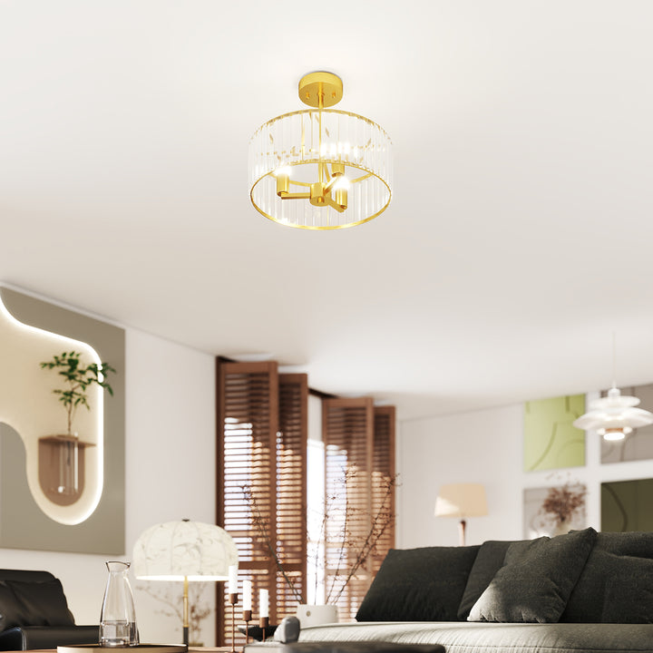 Crystal Ceiling Light Fixture, Semi Flush Mount Modern Crystal Chandelier Ceiling Light for Living Room, Bedroom, Hallway, Dining Room, E14 Base 3-Lights, Gold Tone
