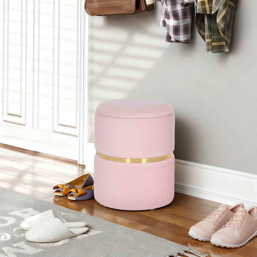 MCL Velvet-Feel Storage Ottoman - Pink