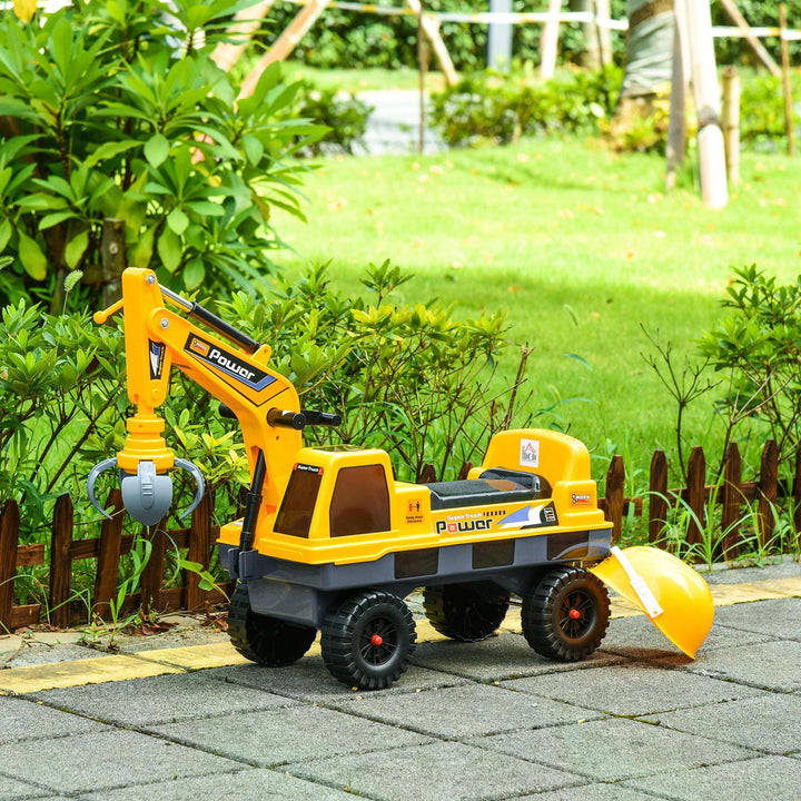 HOMCOM Ride-On Excavator for Toddlers, Multi-Functional Bulldozer Toy with Detachable Digging Bucket and Music, for Ages 2-3, Yellow | Aosom UK