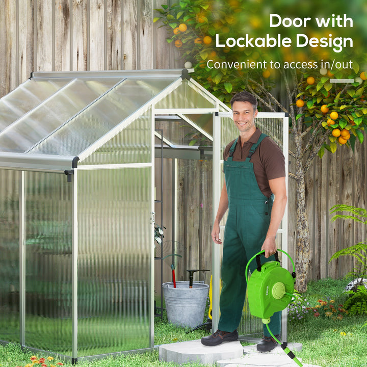 Outsunny 6 x 6ft Polycarbonate Greenhouse with Rain Gutters, Large Walk