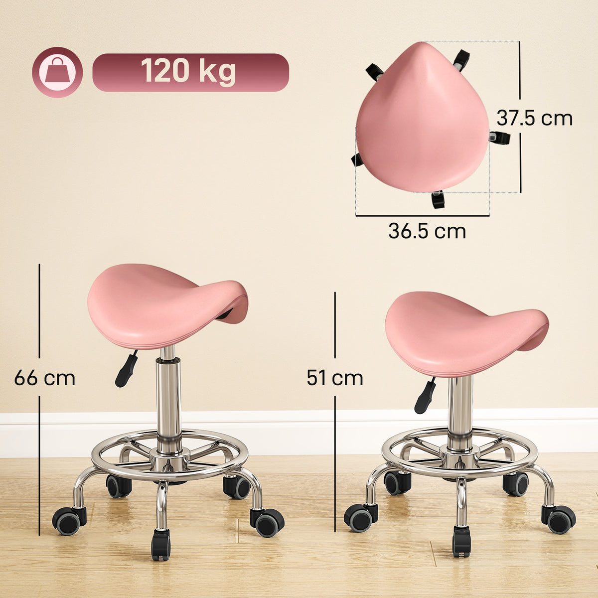 Salon Saddle Stool, Rolling Saddle Chair for Massage, Spa, Clinic, Bea