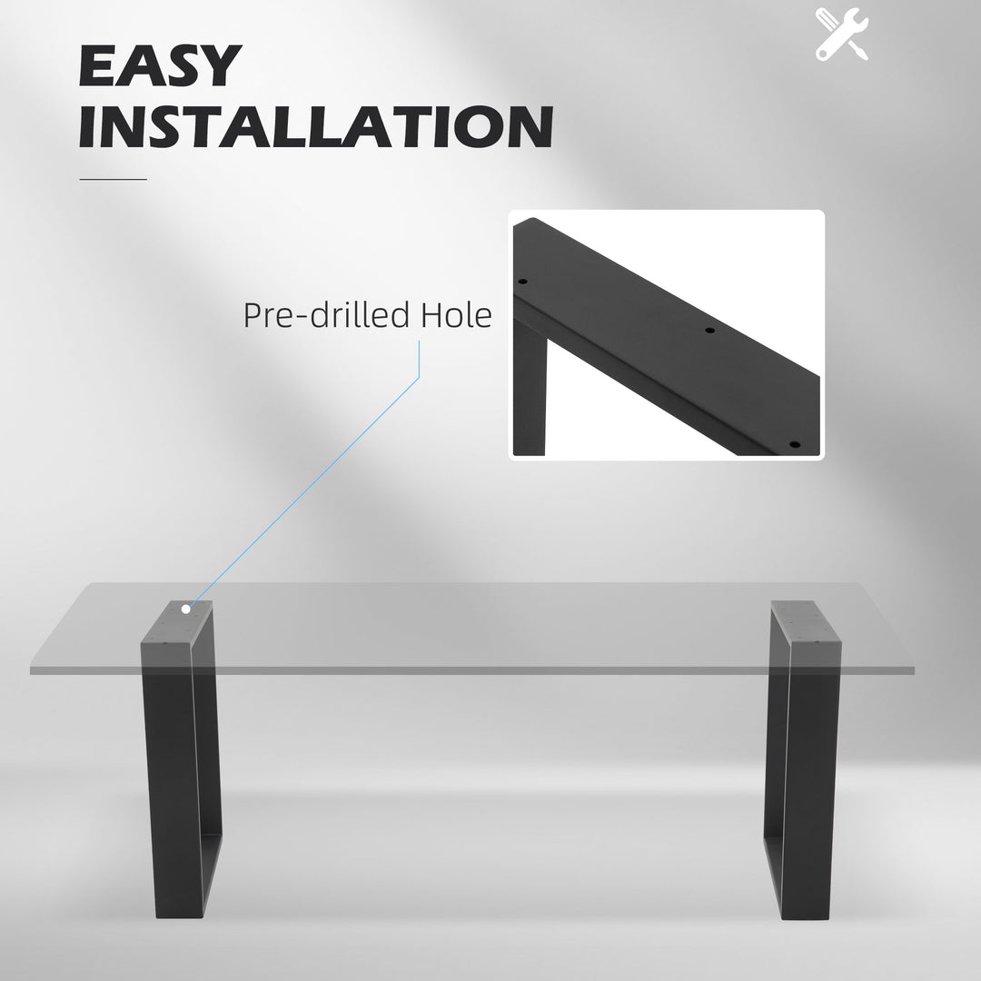Metal Table Legs Set of 2, Square DIY Furniture Table Legs with Screws and Floor Protectors, Industrial Coffee Table Legs for DIY Chair, Bench, 41Hcm x 70Wcm, Black