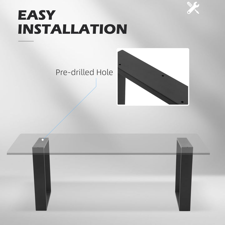 Metal Table Legs Set of 2, Square DIY Furniture Table Legs with Screws and Floor Protectors, Industrial Coffee Table Legs for DIY Chair, Bench, 41Hcm x 70Wcm, Black