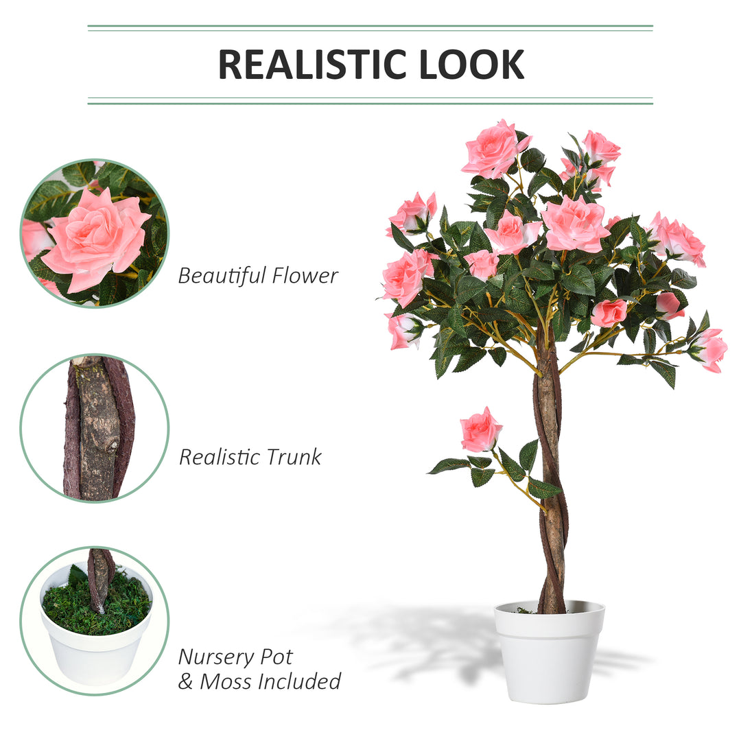 Set of 2 Artificial Plants Pink Rose Floral in Pot, Fake Plants for Home Indoor Outdoor Decor, 90cm