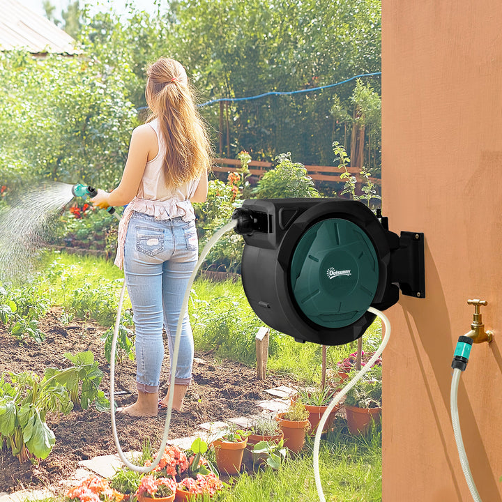 Retractable Hose Reel Wall Mounted, 30+2m Garden Hose Pipe Reel with L