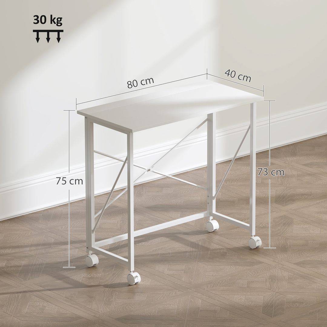 80 cm Folding Desk on Wheels - White