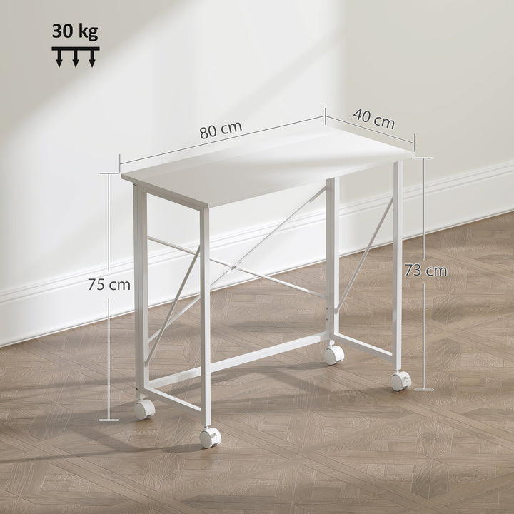 80 cm Folding Desk on Wheels - White