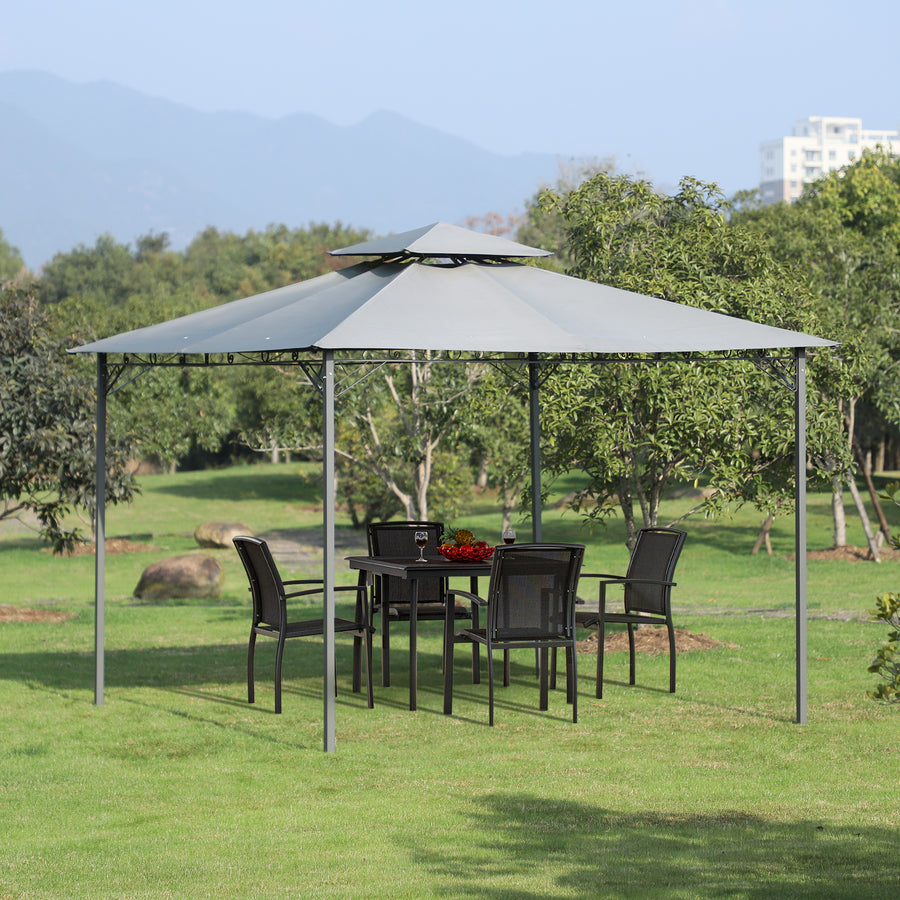 3x3(m) Outdoor Patio Gazebo Steel Canopy Tent Pavilion 2-Tier Roof Top Garden Sunshade Grey