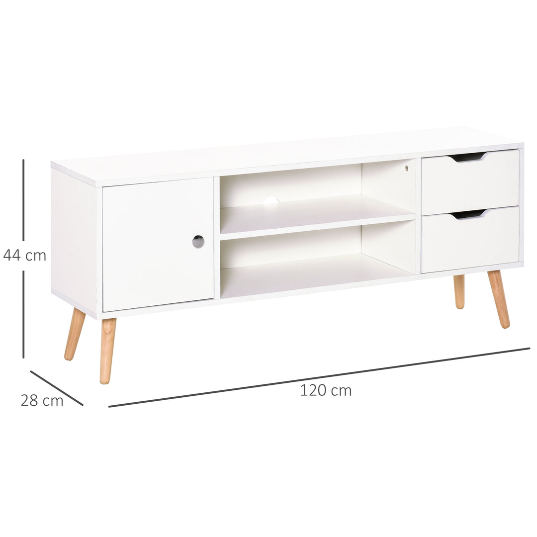 TV Stand for TVs up to 50", TV Console Cabinet with Open Storage Shelf and Drawers for Living Room, Entertainment Room and Bedroom, White