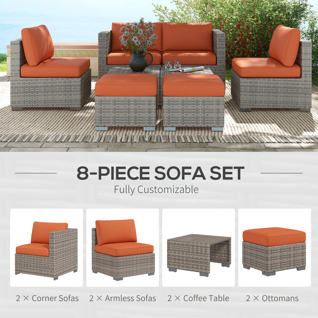Eight-Piece Rattan Garden Set, with Contrast Cushions - Orange/Grey
