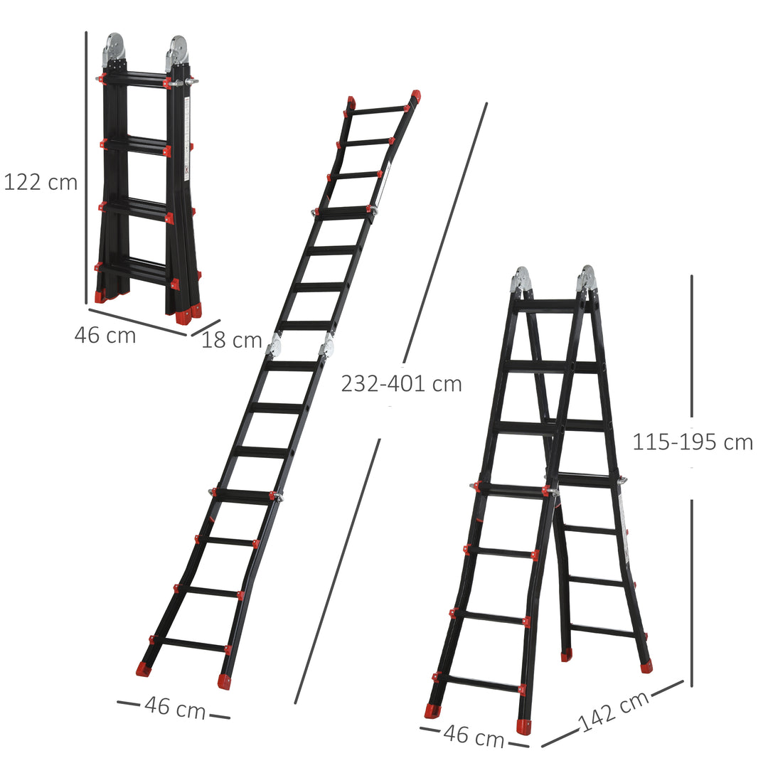 MCL 4M Aluminium Duo Ladder Telescopic Herringbone Changeable Multi-Purpose w/ Non-Slip Steps Climbing DIY Platform Portable Workshop House Garden