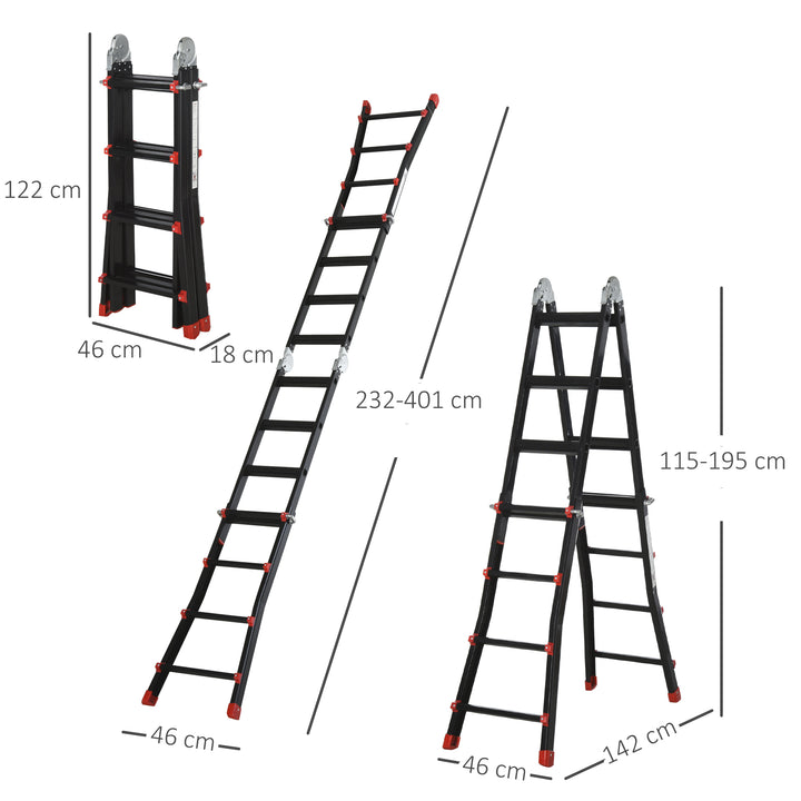 MCL 4M Aluminium Duo Ladder Telescopic Herringbone Changeable Multi-Purpose w/ Non-Slip Steps Climbing DIY Platform Portable Workshop House Garden