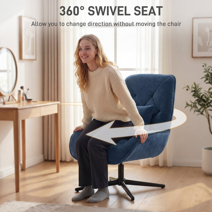 Accent Chair, Chenille Upholstered Swivel Armchair with Lumbar Pillow,
