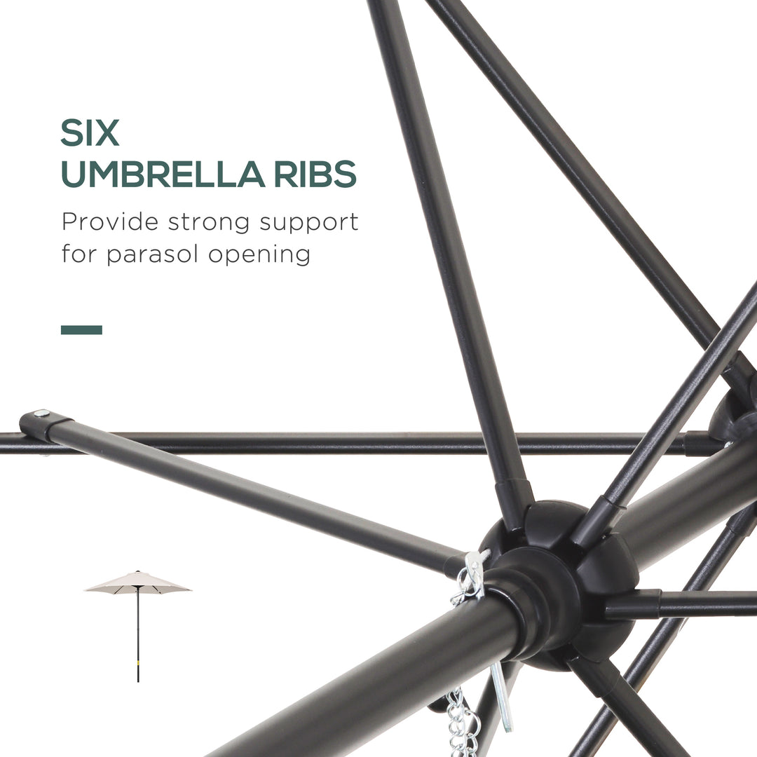 2m Garden Parasol Umbrella, Outdoor Sun Shade with 6 Sturdy Ribs for Balcony, Bench, Garden, Cream White