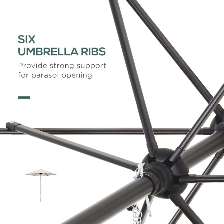 2m Garden Parasol Umbrella, Outdoor Sun Shade with 6 Sturdy Ribs for Balcony, Bench, Garden, Cream White