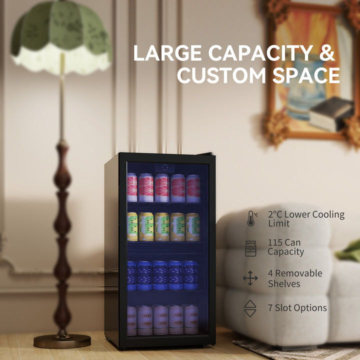 93L Drinks Fridge, 115 Can Freestanding Beer Fridge with Glass Door, Adjustable Shelves, LED Light, for Beer Soda
