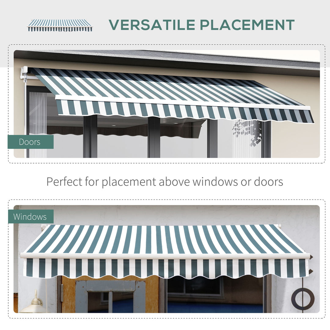 Outsunny 2.5m x 2m Garden Patio Manual Awning Canopy Sun Shade Shelter Retractable with Winding Handle Green White
