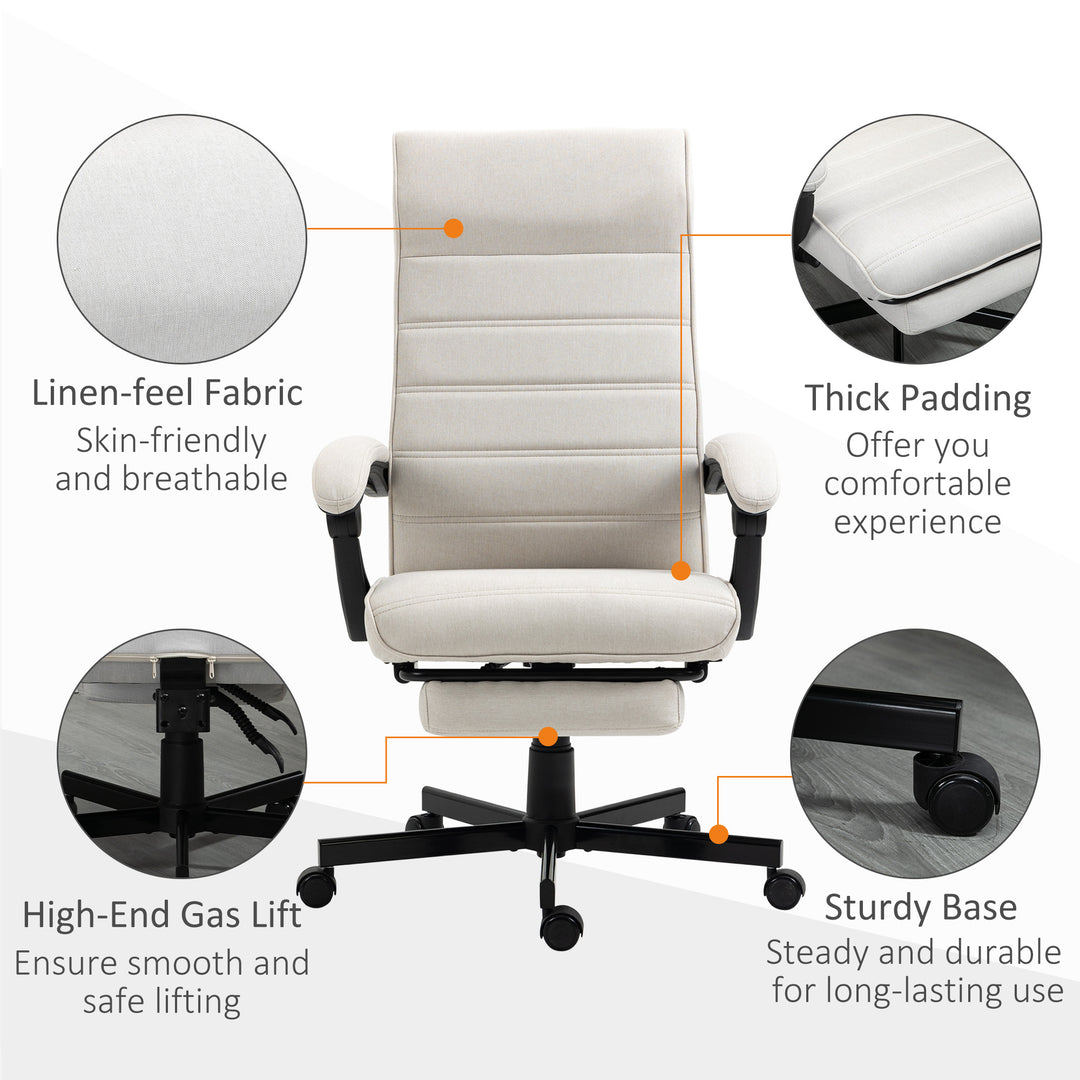 Office Chair, Computer Desk Chair, Fabric Swivel Chair with Adjustable Height and Rolling Wheels for Home Office Work Study, Cream White