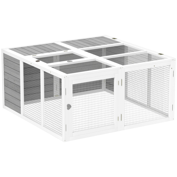 PawHut Rabbit Hutch with Openable Foldable Roof, Light Grey | Aosom UK