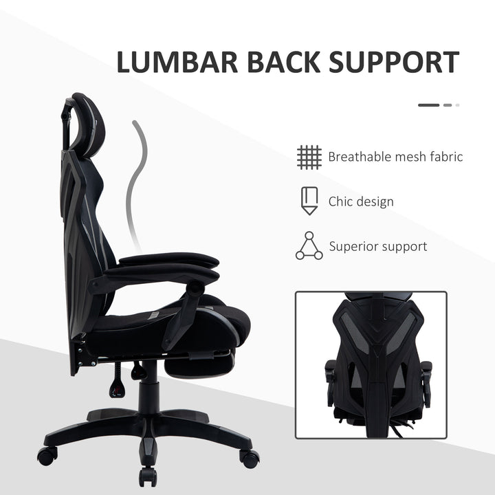 MCL Mesh Office Chair Desk Task Computer Recliner with Footrest, Lumbar Back Support, Swivel Wheels, Adjustable Height for Home, Black Grey