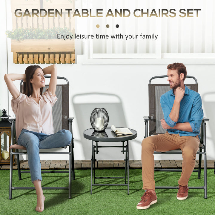 Three-Piece Garden Seat Set, with Glass-Top Table - Brown