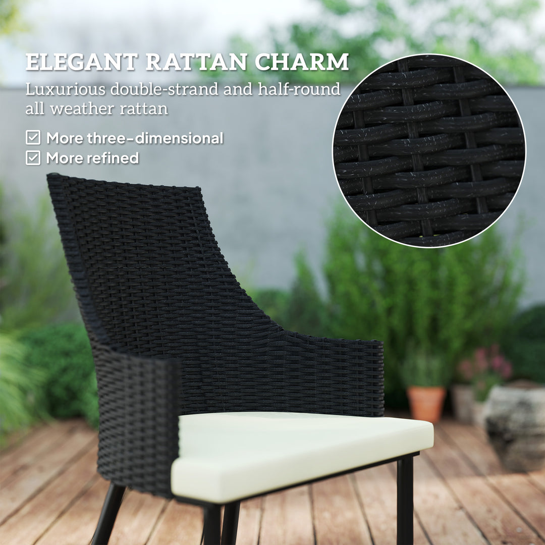 6 Seater Rattan Dining Set with Cushions, Garden Furniture Set with Armchairs, Rectangle Slatted Table Top, Steel Frame, Parasol Hole, Wicker Outdoor Furniture for Patio, Balcony, Cream White