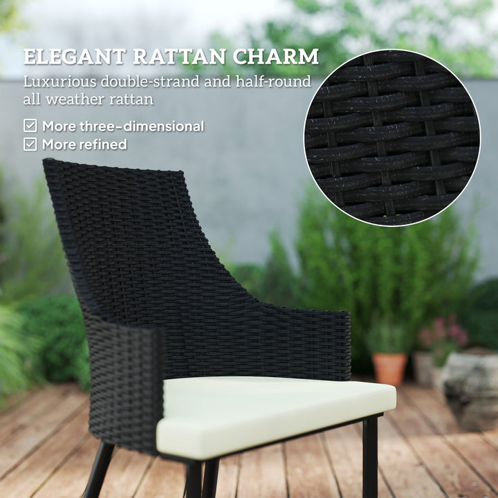 6 Seater Rattan Dining Set with Cushions, Garden Furniture Set with Armchairs, Rectangle Slatted Table Top, Steel Frame, Parasol Hole, Wicker Outdoor Furniture for Patio, Balcony, Cream White