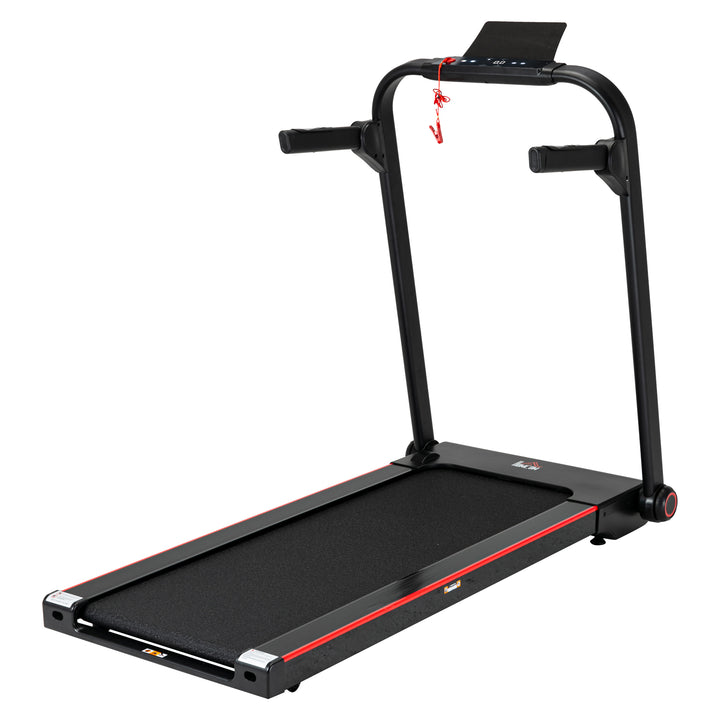 750W Folding Treadmill, 1-14km/h Electric Running Machine w/ Wheels, Safety Button, LED Monitor, Phone Holder for Home Office Jogging Fitness Exercise Workout