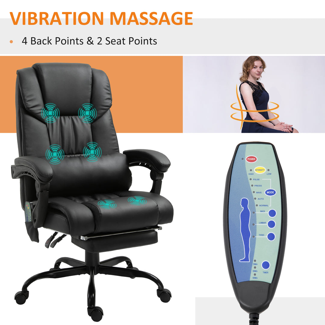 6-Point Massage Office Chair, PU Leather Desk Chair with Adjustable Height and Footrest for Home Office, Black
