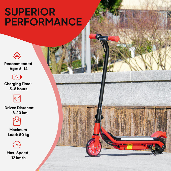 Electric Scooter for Kids Ages 6-14, with Dual Brakes, Flash Wheel and Colourful Light, Kids Electric Scooter E Scooter, Up to 12 KM/H & 10 KM, Red