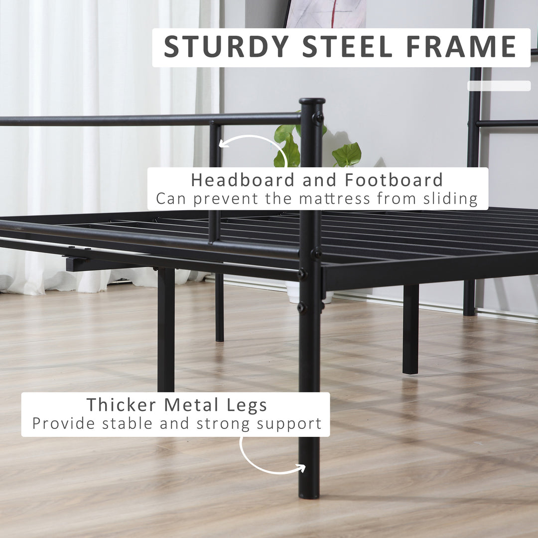King Metal Bed Frame Solid Bedstead Base with Headboard and Footboard, Metal Slat Support and Underbed Storage Space, Bedroom Furniture, Black