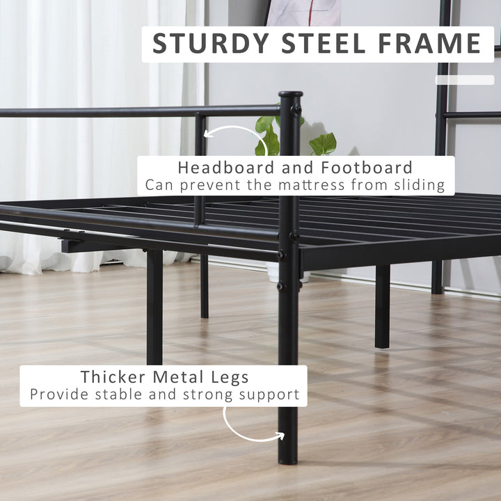 King Metal Bed Frame Solid Bedstead Base with Headboard and Footboard, Metal Slat Support and Underbed Storage Space, Bedroom Furniture, Black