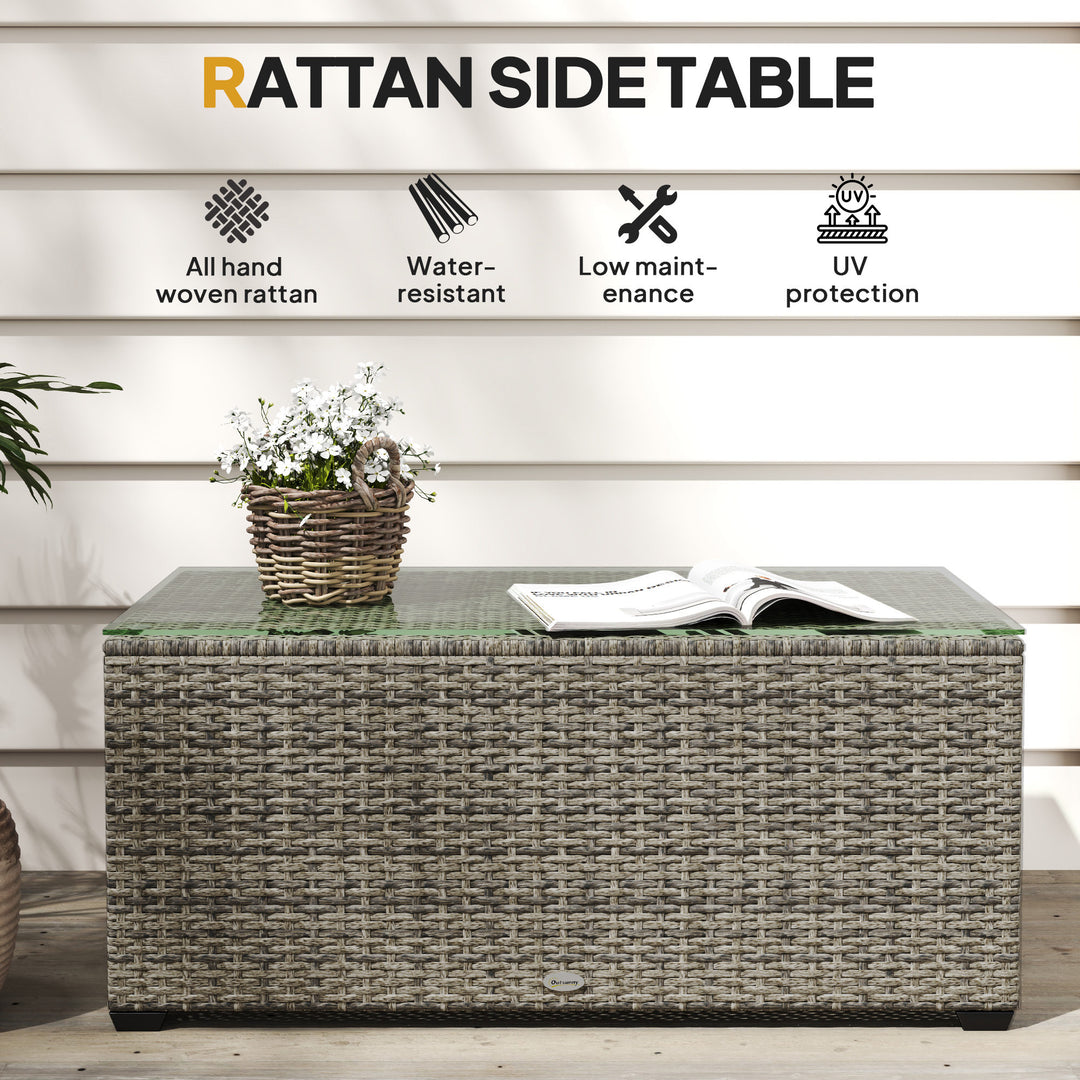 90 x 50cm Glass-Top Rattan Side Table - Dark Grey