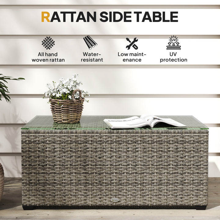 90 x 50cm Glass-Top Rattan Side Table - Dark Grey