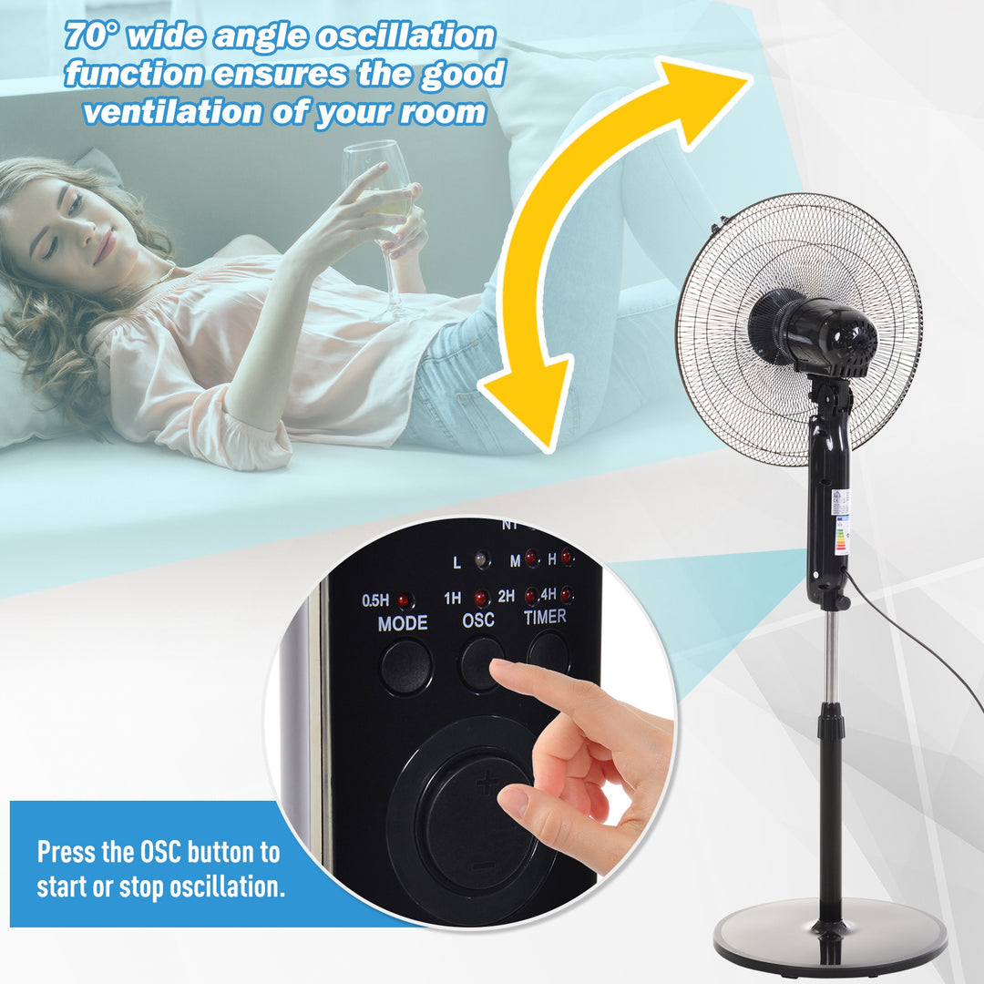 HOMCOM Oscillating Floor Fan W/ Remote Control-Standing Cooling Machine Indoor Air Refresher w/ Adjustable Height, Speed Mode, Black | Aosom UK