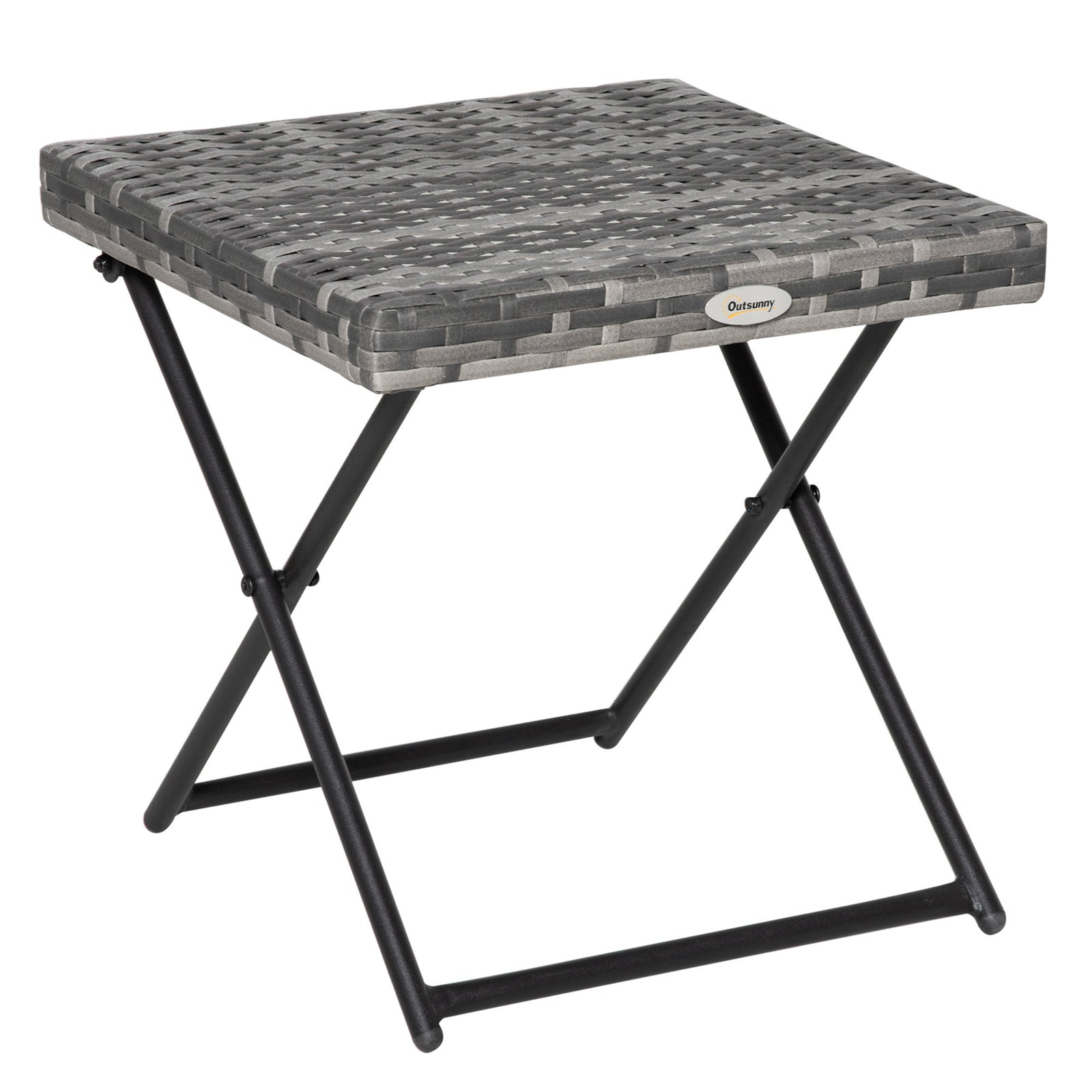 Square PE Wicker Rattan Folding Table,Weather Resistant Wicker Weave Side Table with Steel Frame, Grey