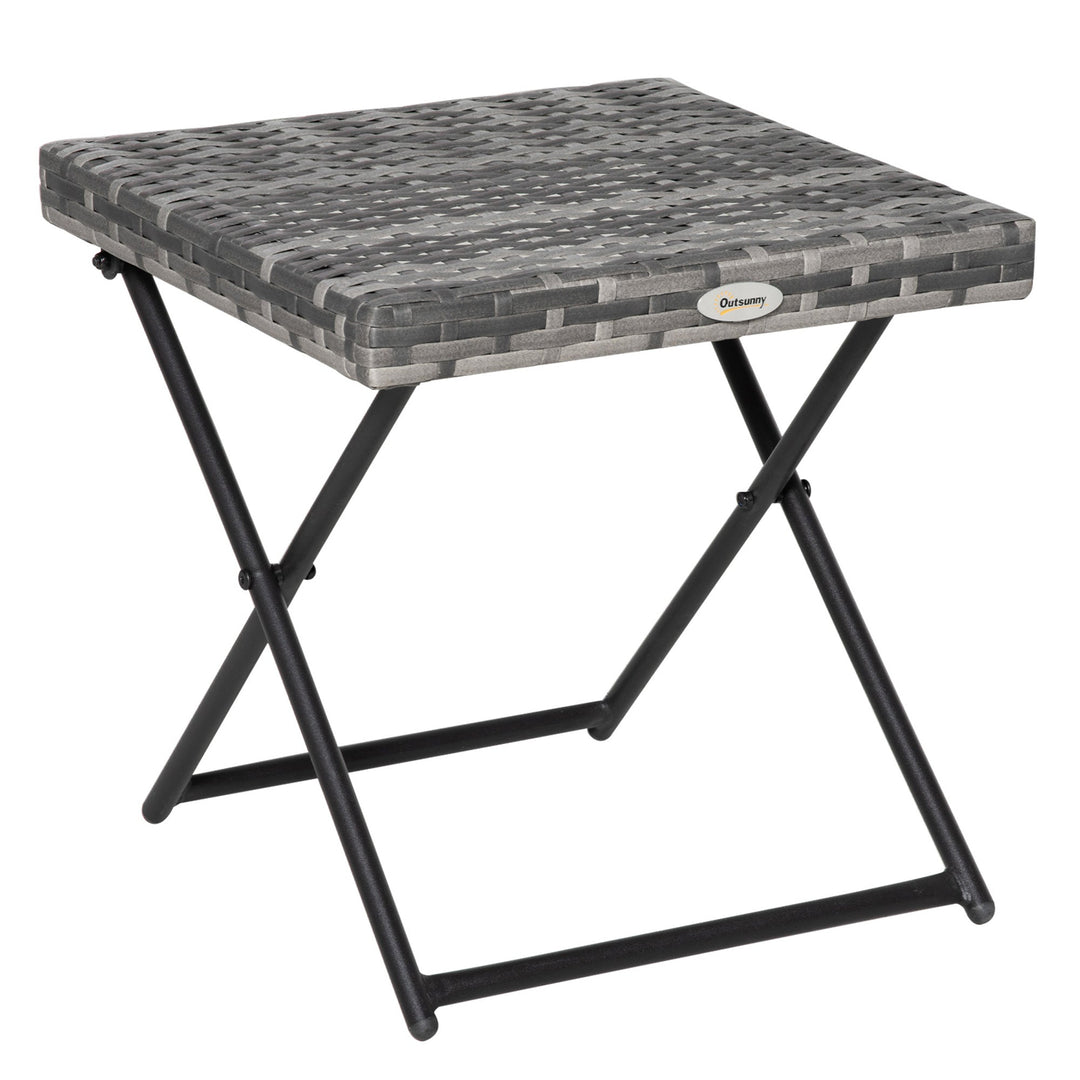 Square PE Wicker Rattan Folding Table, Grey