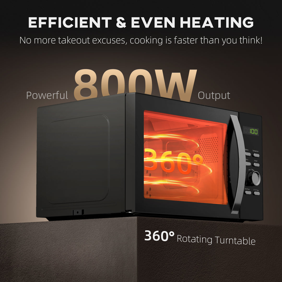 23L 800W Microwave Oven, Digital Solo Microwave with 5 Power Levels, Automatic Defrost, 8 Auto Cook Menus, 60 Minutes Timer, Clock, Easy Clean, Small Black Microwave