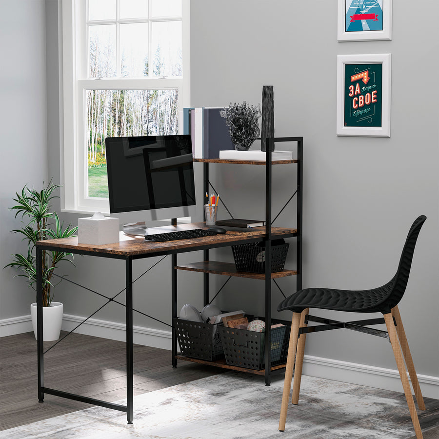 Reversible Computer Desk with Storage Shelves on Left or Right, Industrial Reversible Writing Desk for Home Office, Study, Easy Assembly, 120 x 64 x 121cm, Rustic Brown and Black
