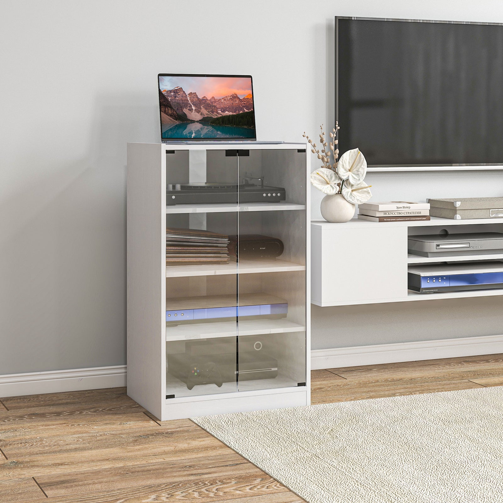 4-Tier Hi-Fi Stand, Record Player Stand with Adjustable Shelves and Pu
