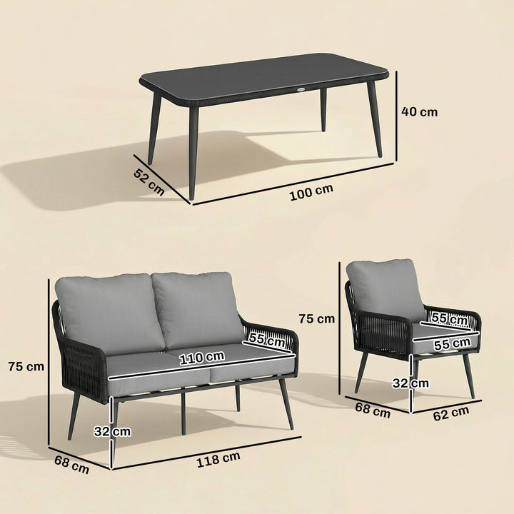 Rattan Garden Furniture Set, 4 Piece Outdoor Patio Furniture with Temp