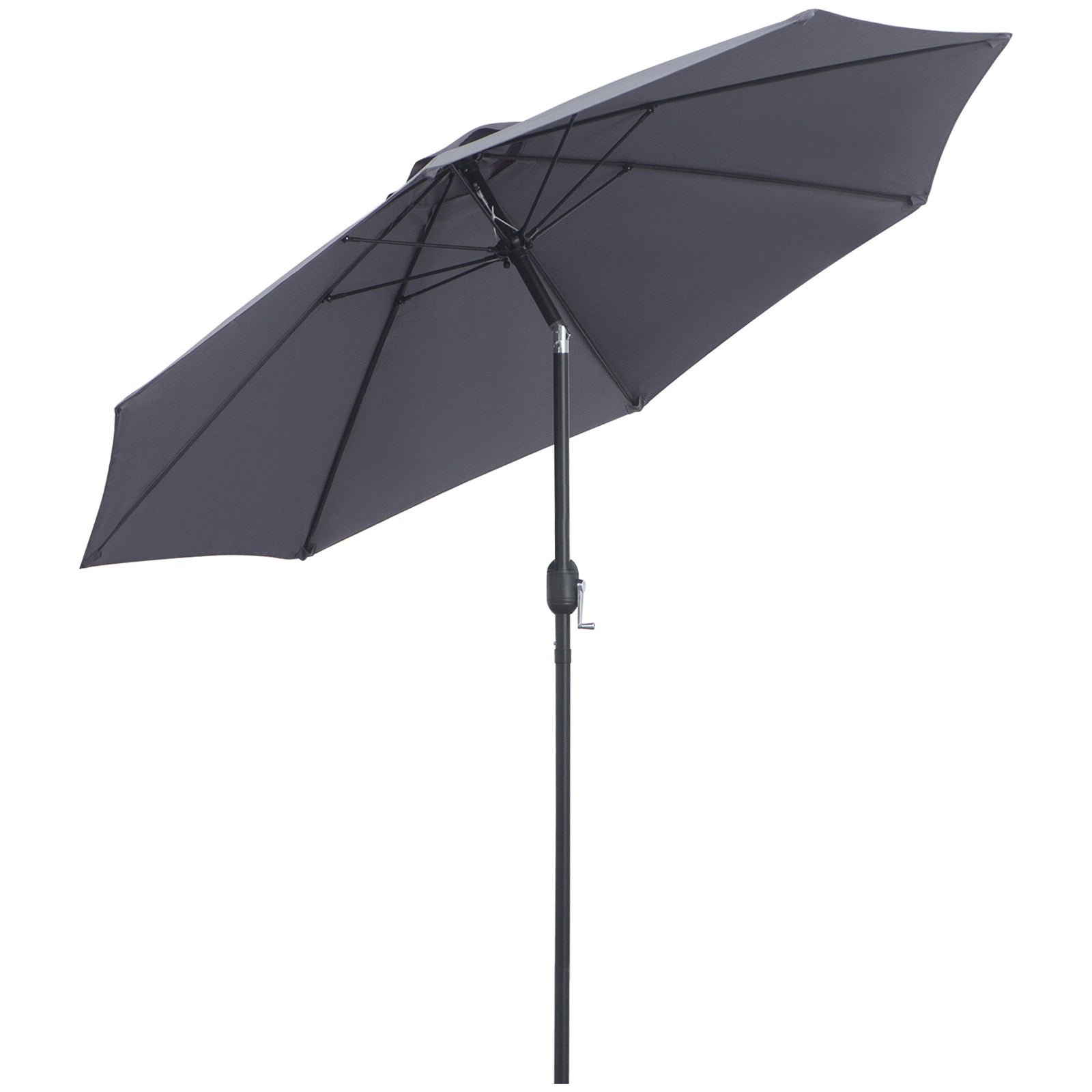 2.7M Garden Parasol Umbrella with Glass Fibre Ribs and Aluminium Frame, Tilting Sun Shade Shelter Canopy, Charcoal Grey