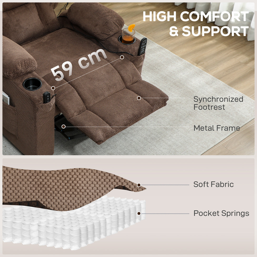 Electric Massage Recliner Armchair with Vibration, Heat, Whisper-Quiet Motor, Memory Function, Fleece Power Reclining Chair with Spring Pack, USB Port, Footrest, Side Pocket, Cup Holders