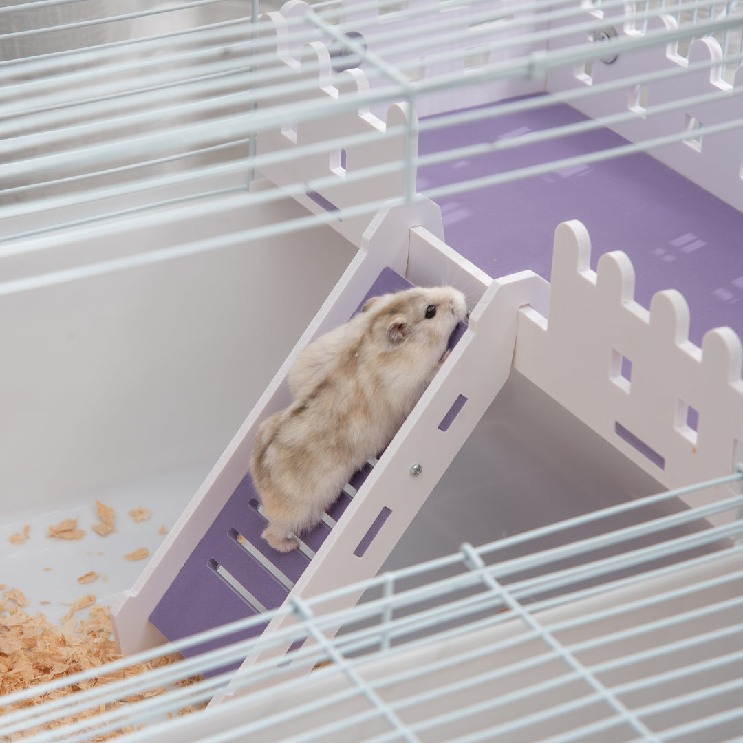 2 Tier Hamster Cage, Gerbil Cage with Exercise Wheel, Water Bottle, Ladder, White