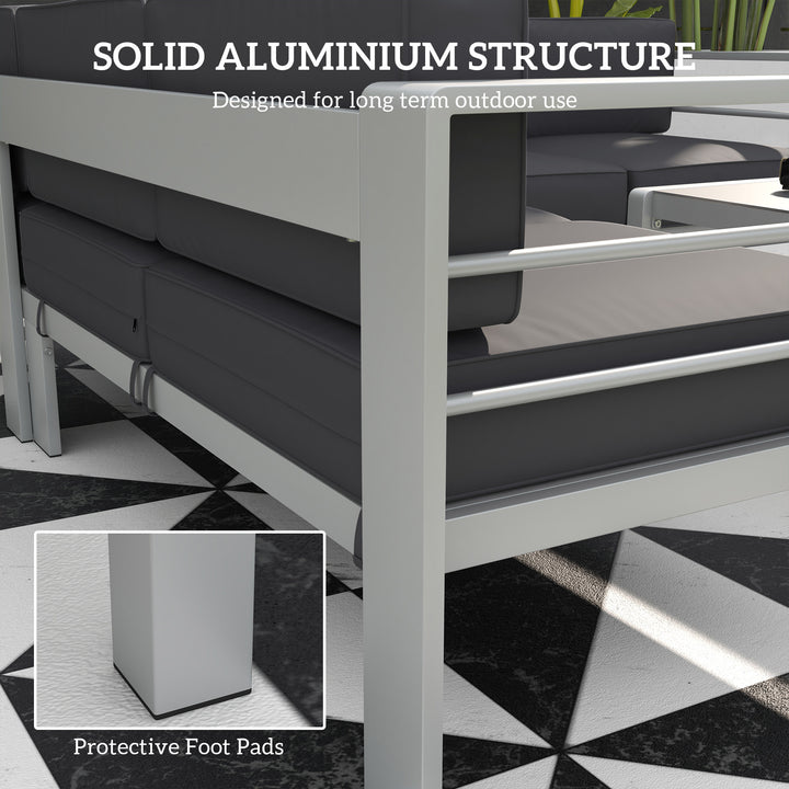Five-Piece Aluminium Garden Sofa Set, with Glass-Top Table - Grey