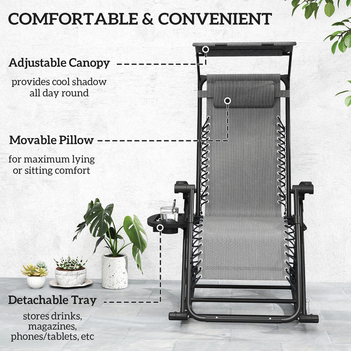 MCL Garden Rocking Chair Folding Recliner Outdoor Adjustable Sun Lounger Rocker Zero-Gravity Seat with Headrest Side Holder Patio Deck - Grey